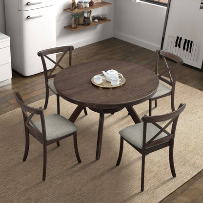 47.24''Round Rubber Wood Dining Table for 4 - 6 with Wooden Trestle Pedestal Base,Modern Kitchen Wooden Table Dinner Table for Dining Room, Living Room,Dark Brown(1Table) - 1st Choice Furniture Direct