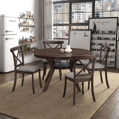 47.24''Round Rubber Wood Dining Table for 4 - 6 with Wooden Trestle Pedestal Base,Modern Kitchen Wooden Table Dinner Table for Dining Room, Living Room,Dark Brown(1Table) - 1st Choice Furniture Direct