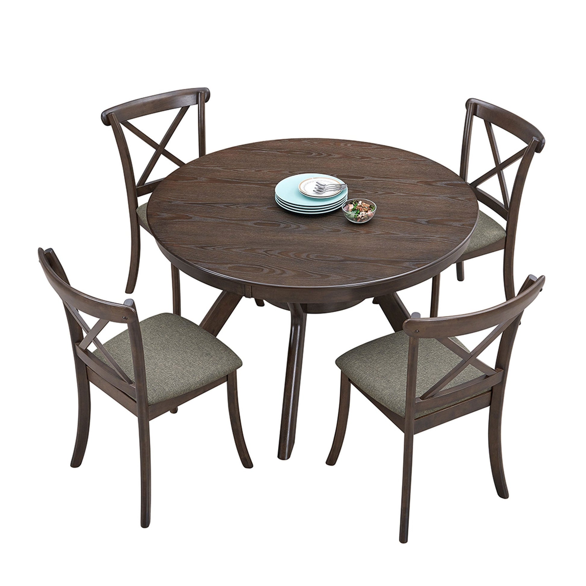 47.24''Round Rubber Wood Dining Table for 4 - 6 with Wooden Trestle Pedestal Base,Modern Kitchen Wooden Table Dinner Table for Dining Room, Living Room,Dark Brown(1Table) - 1st Choice Furniture Direct