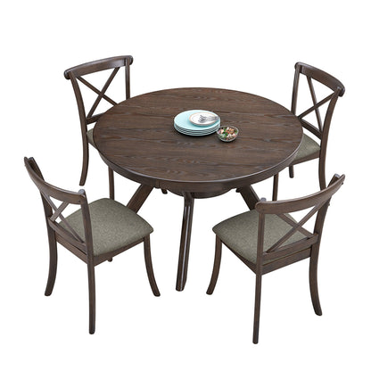 47.24''Round Rubber Wood Dining Table for 4 - 6 with Wooden Trestle Pedestal Base,Modern Kitchen Wooden Table Dinner Table for Dining Room, Living Room,Dark Brown(1Table) - 1st Choice Furniture Direct