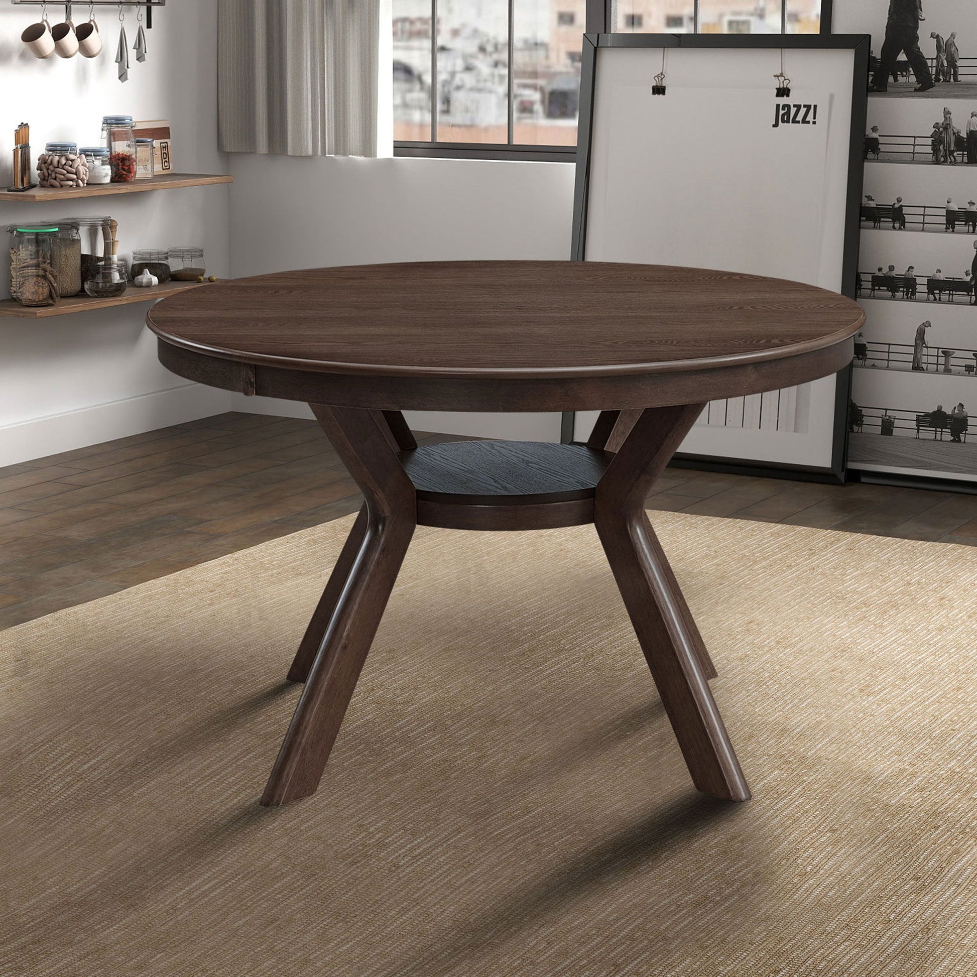47.24''Round Rubber Wood Dining Table for 4 - 6 with Wooden Trestle Pedestal Base,Modern Kitchen Wooden Table Dinner Table for Dining Room, Living Room,Dark Brown(1Table) - 1st Choice Furniture Direct