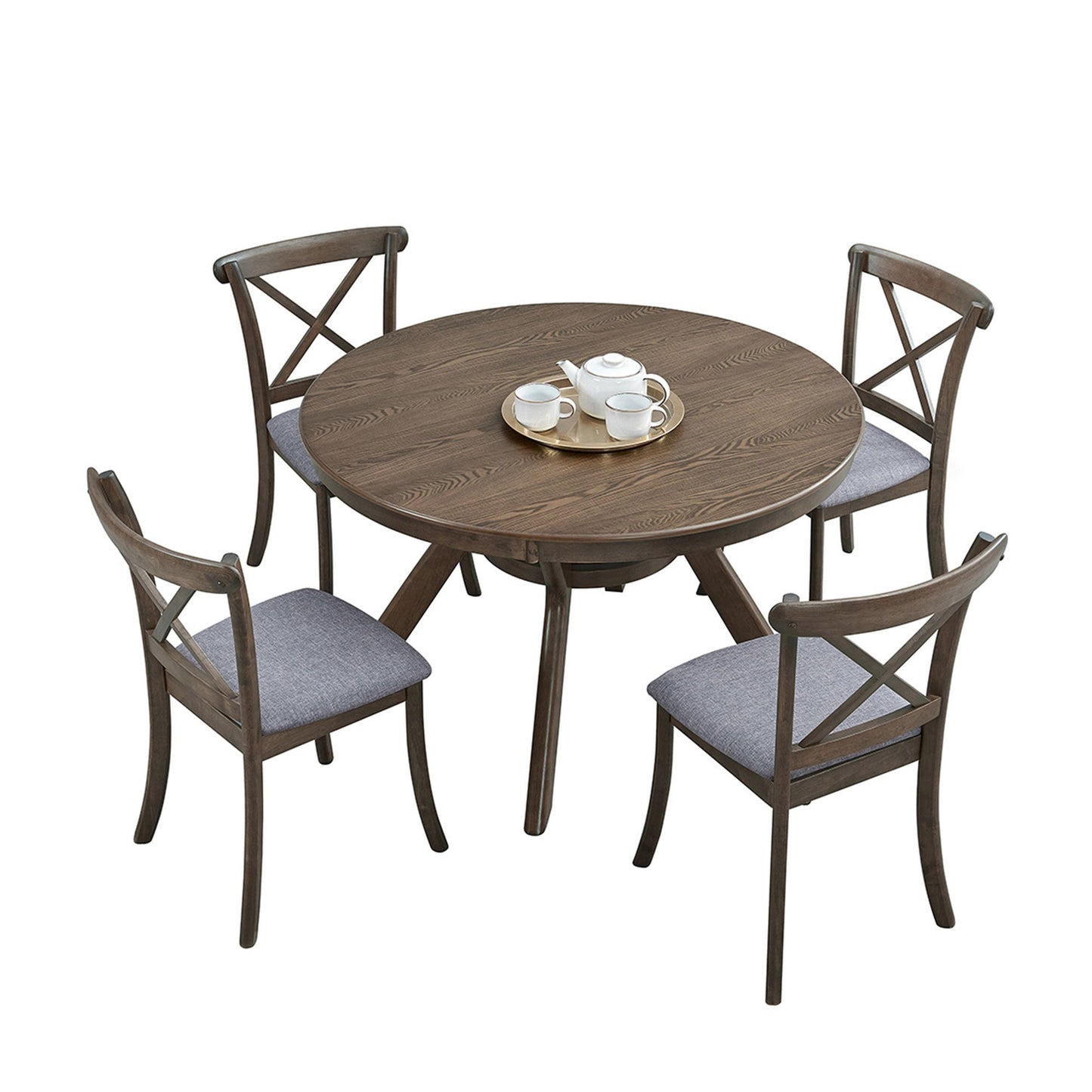 47.24''Round Rubber Wood Dining Table for 4 - 6 with Wooden Trestle Pedestal Base,Modern Kitchen Wooden Table Dinner Table for Dining Room, Living Room,Oak(1Table) - 1st Choice Furniture Direct