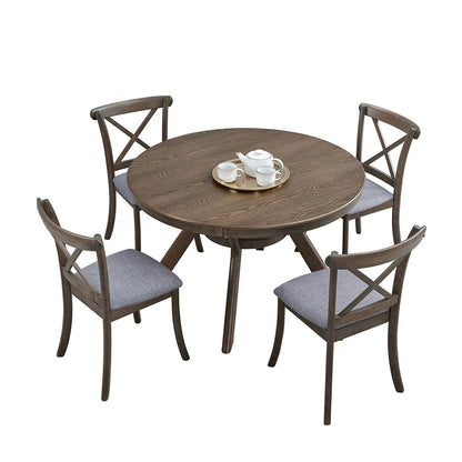47.24''Round Rubber Wood Dining Table for 4 - 6 with Wooden Trestle Pedestal Base,Modern Kitchen Wooden Table Dinner Table for Dining Room, Living Room,Oak(1Table) - 1st Choice Furniture Direct