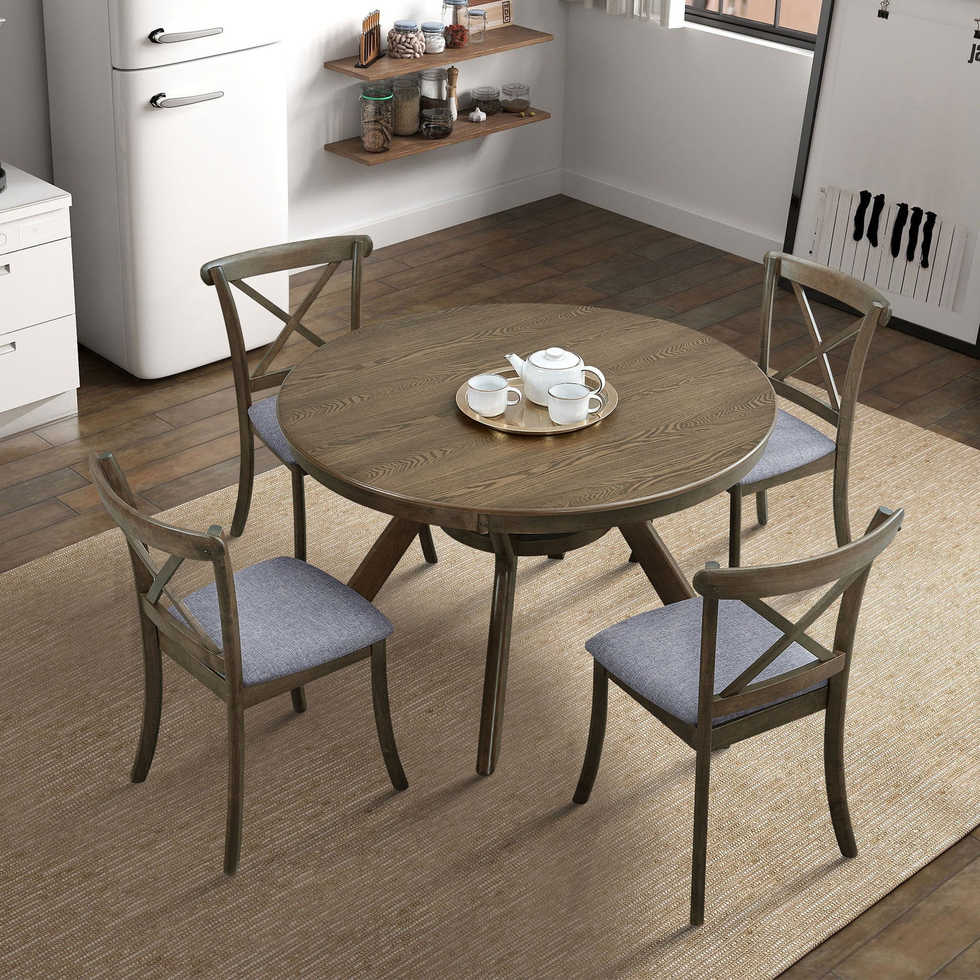 47.24''Round Rubber Wood Dining Table for 4 - 6 with Wooden Trestle Pedestal Base,Modern Kitchen Wooden Table Dinner Table for Dining Room, Living Room,Oak(1Table) - 1st Choice Furniture Direct