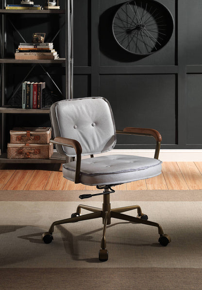 Vintage White Top Grain Leather Swivel Office Chair
