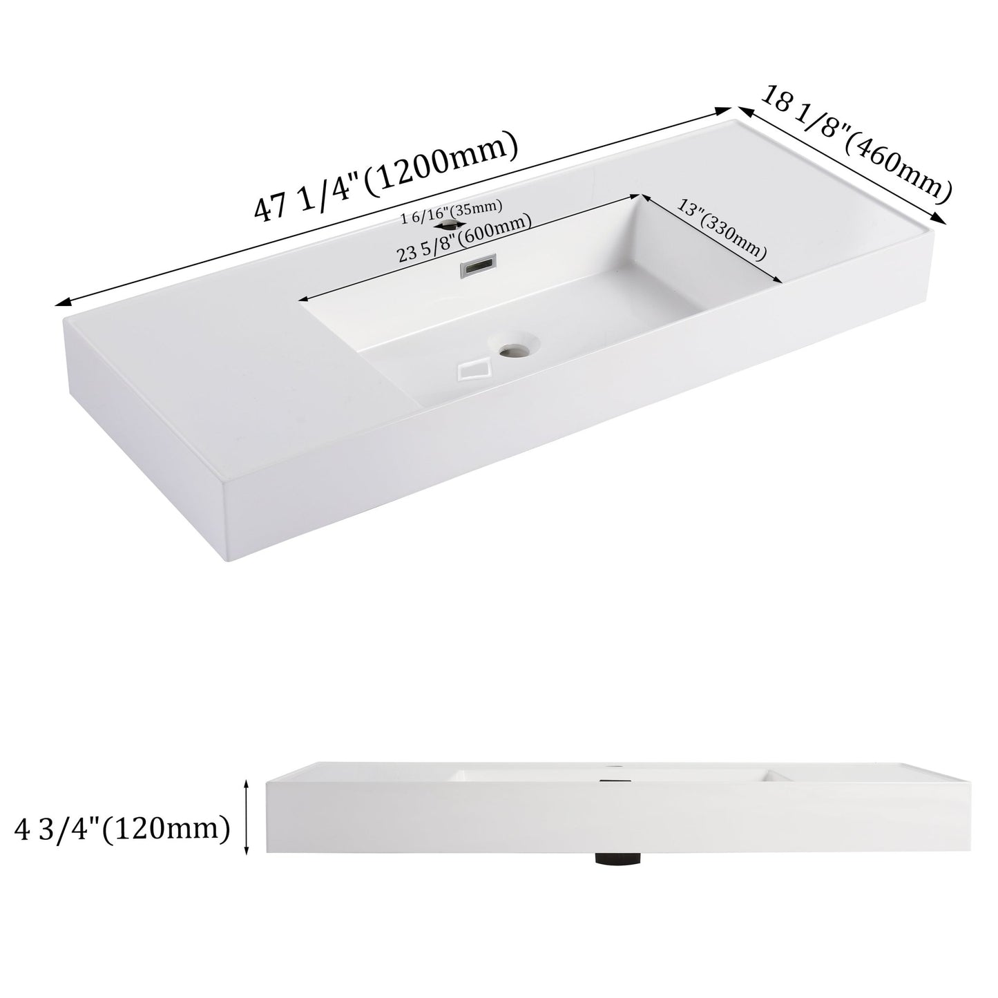 48'' Bathroom Resin Sink(GRB48120MMO) - 1st Choice Furniture Direct