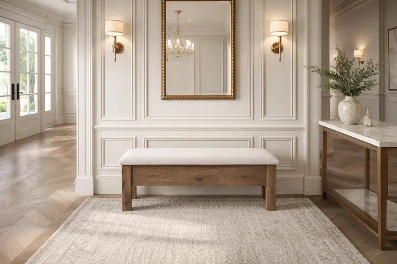 48" Rustic Hickory Storage Bench with Upholstered Seat | Amish Handmade Entryway Bench | Blanket Storage Bench | Farmhouse Seating - 1st Choice Furniture Direct