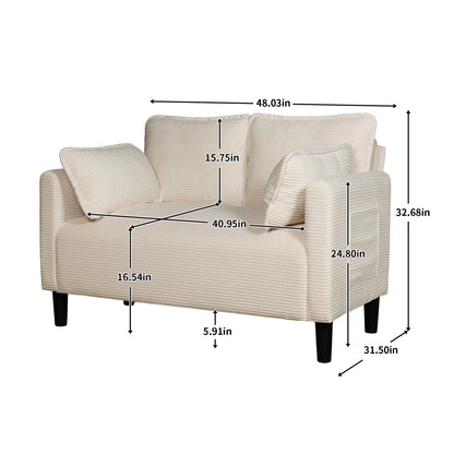48' Soft Corduroy Loveseat Couch W/Soft Cushions,Side Storage Pocket,Sturdy Composite Board & Solid Wood Frame, High Rebound Sponge,Easy Assembly,Ideal for Living Room,Apartment,Dorm,Office. - 1st Choice Furniture Direct