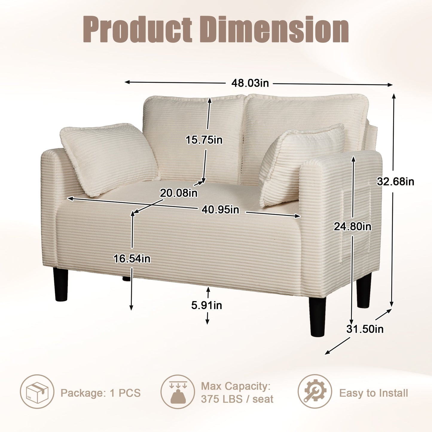 48' Soft Corduroy Loveseat Couch W/Soft Cushions,Side Storage Pocket,Sturdy Composite Board & Solid Wood Frame, High Rebound Sponge,Easy Assembly,Ideal for Living Room,Apartment,Dorm,Office. - 1st Choice Furniture Direct