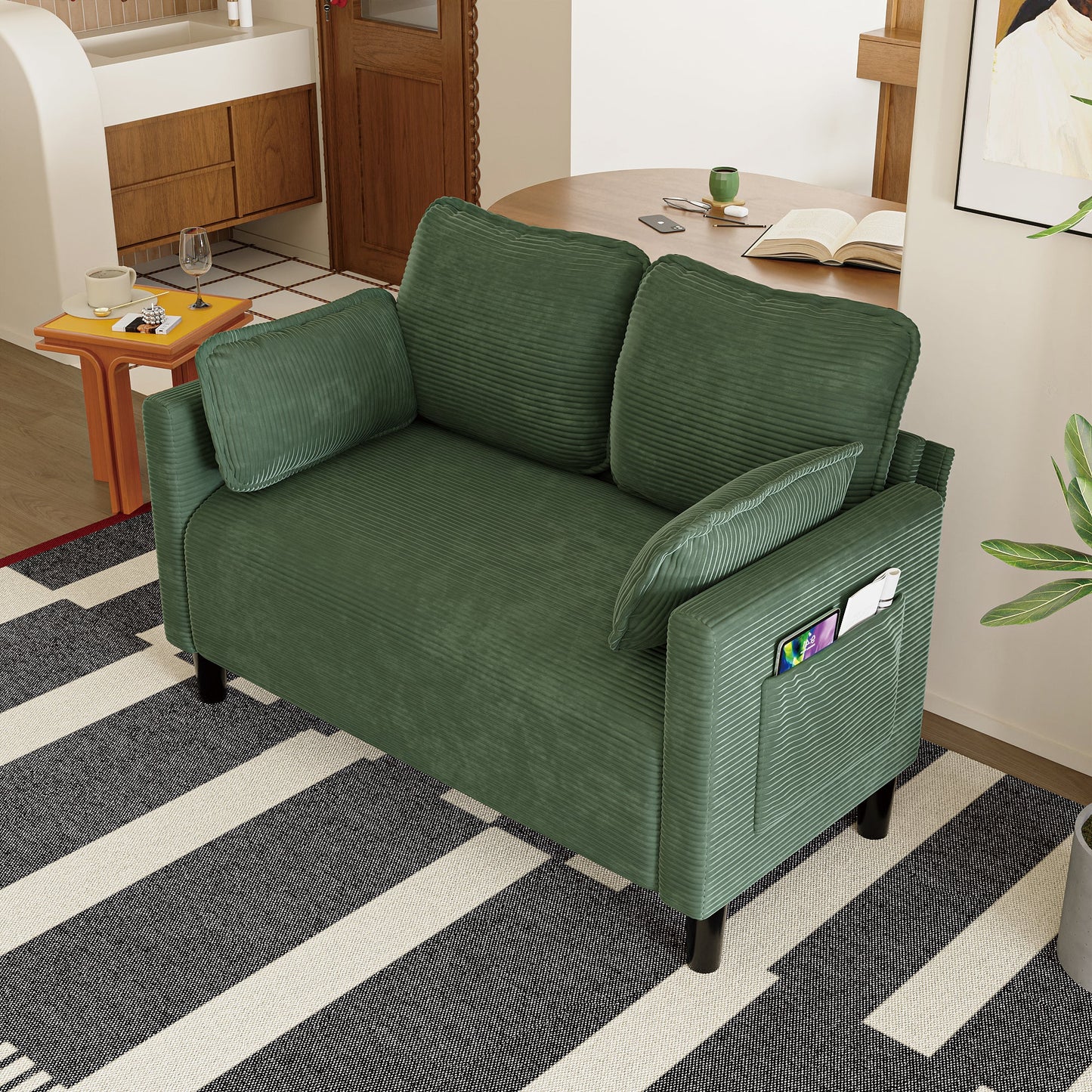 48' Soft Corduroy Loveseat Couch W/Soft Cushions,Side Storage Pocket,Sturdy Composite Board & Solid Wood Frame, High Rebound Sponge,Easy Assembly,Ideal for Living Room,Apartment,Dorm,Office. - 1st Choice Furniture Direct