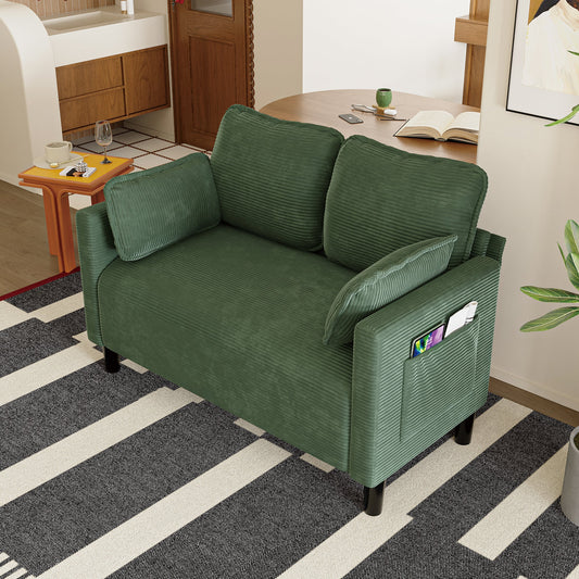 48' Soft Corduroy Loveseat Couch W/Soft Cushions,Side Storage Pocket,Sturdy Composite Board & Solid Wood Frame, High Rebound Sponge,Easy Assembly,Ideal for Living Room,Apartment,Dorm,Office. - 1st Choice Furniture Direct