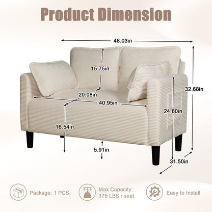 48' Soft Corduroy Loveseat Couch W/Soft Cushions,Side Storage Pocket,Sturdy Composite Board & Solid Wood Frame, High Rebound Sponge,Easy Assembly,Ideal for Living Room,Apartment,Dorm,Office. - 1st Choice Furniture Direct