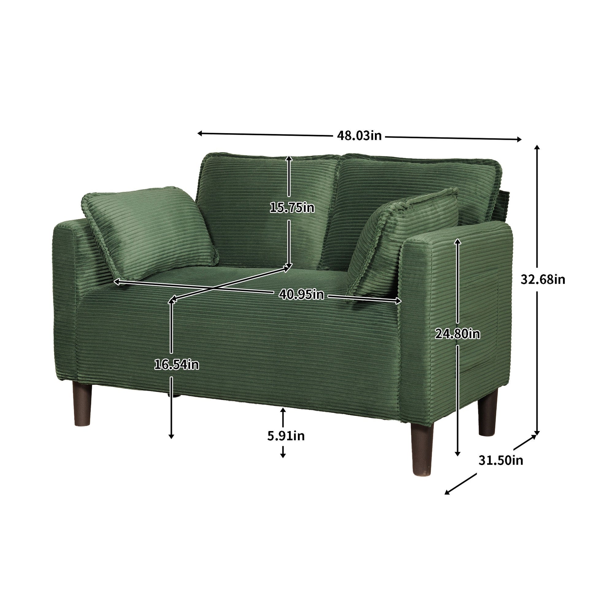 48' Soft Corduroy Loveseat Couch W/Soft Cushions,Side Storage Pocket,Sturdy Composite Board & Solid Wood Frame, High Rebound Sponge,Easy Assembly,Ideal for Living Room,Apartment,Dorm,Office. - 1st Choice Furniture Direct