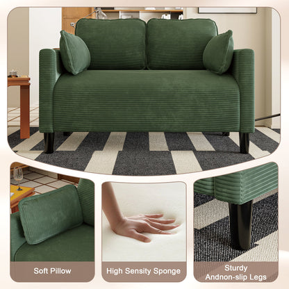 48' Soft Corduroy Loveseat Couch W/Soft Cushions,Side Storage Pocket,Sturdy Composite Board & Solid Wood Frame, High Rebound Sponge,Easy Assembly,Ideal for Living Room,Apartment,Dorm,Office. - 1st Choice Furniture Direct
