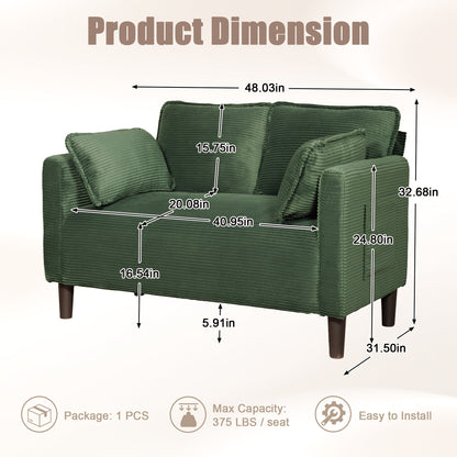 48' Soft Corduroy Loveseat Couch W/Soft Cushions,Side Storage Pocket,Sturdy Composite Board & Solid Wood Frame, High Rebound Sponge,Easy Assembly,Ideal for Living Room,Apartment,Dorm,Office. - 1st Choice Furniture Direct