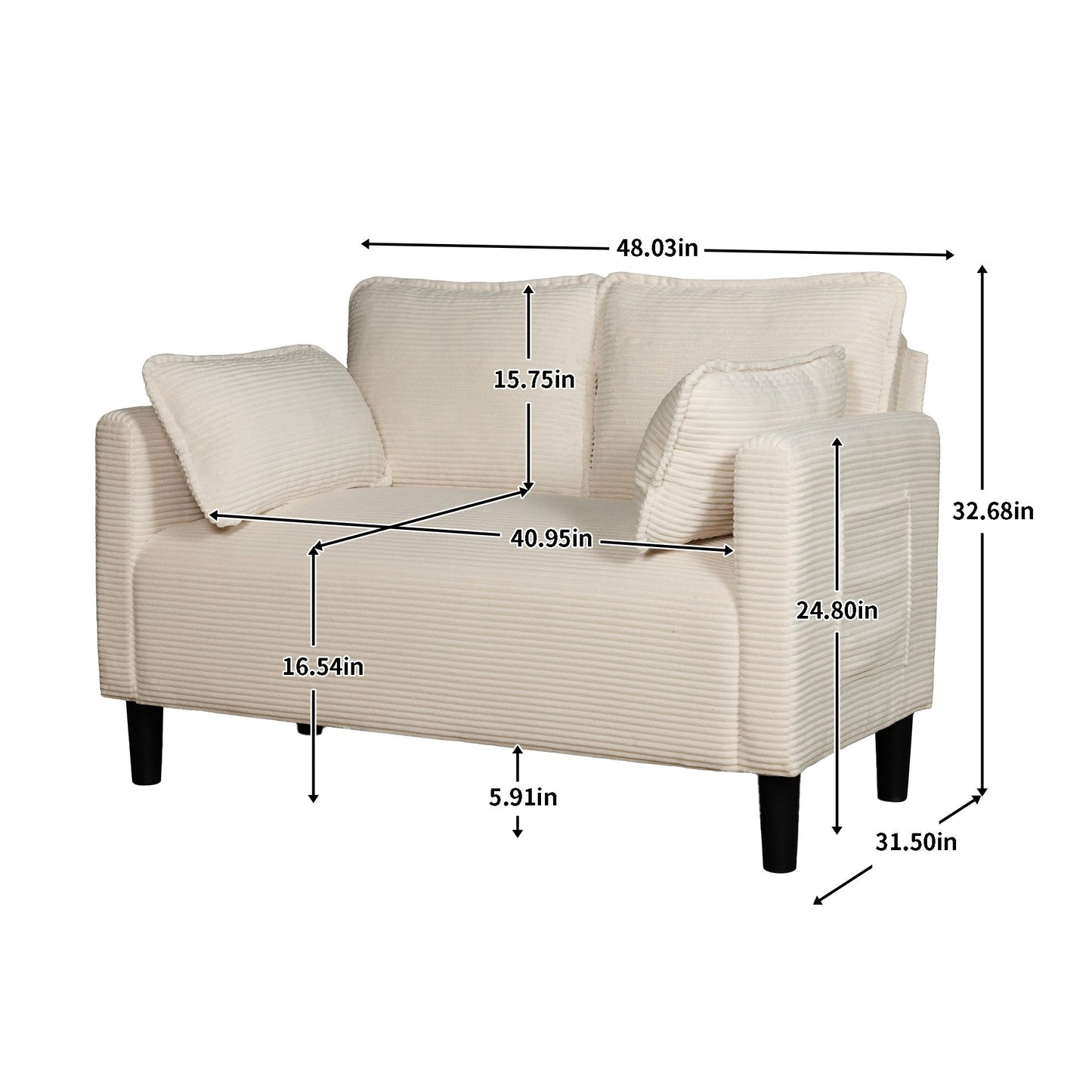 48' Soft Corduroy Loveseat Couch W/Soft Cushions,Side Storage Pocket,Sturdy Composite Board & Solid Wood Frame, High Rebound Sponge,Easy Assembly,Ideal for Living Room,Apartment,Dorm,Office. - 1st Choice Furniture Direct