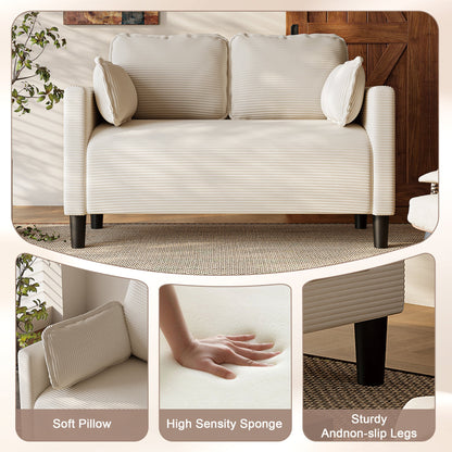 48' Soft Corduroy Loveseat Couch W/Soft Cushions,Side Storage Pocket,Sturdy Composite Board & Solid Wood Frame, High Rebound Sponge,Easy Assembly,Ideal for Living Room,Apartment,Dorm,Office. - 1st Choice Furniture Direct