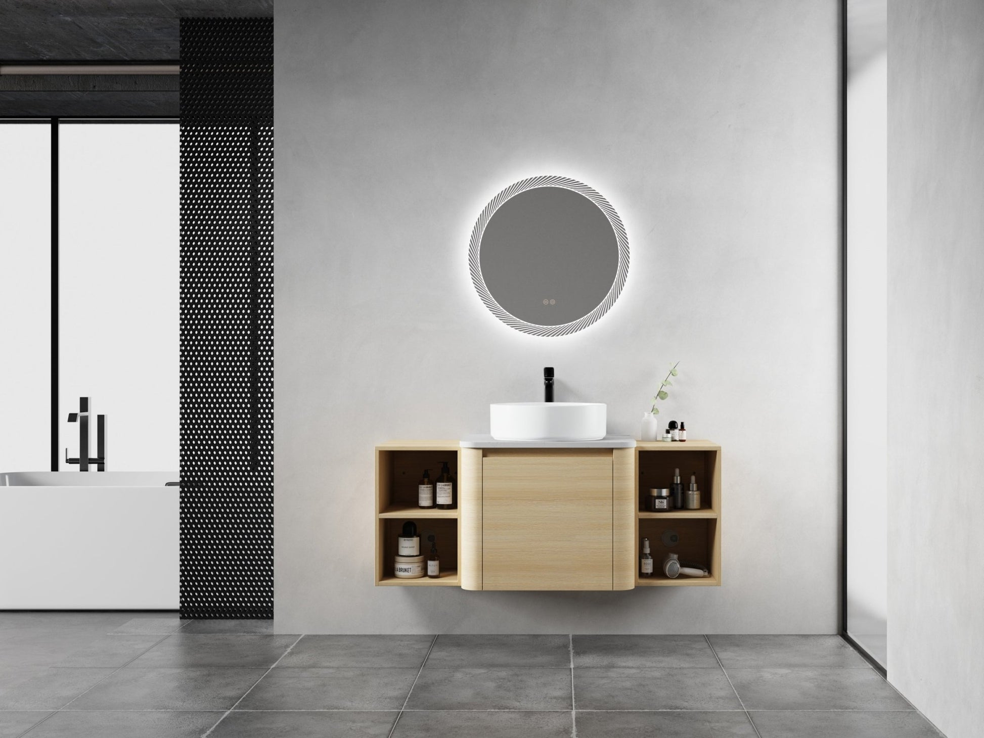 48'' Wall - Mounted Bathroom Vanity With Ceramic Art Sink, and 2 - Storage Shelves, Soft - Close Door, KD - Packing, Plywood - 1st Choice Furniture Direct