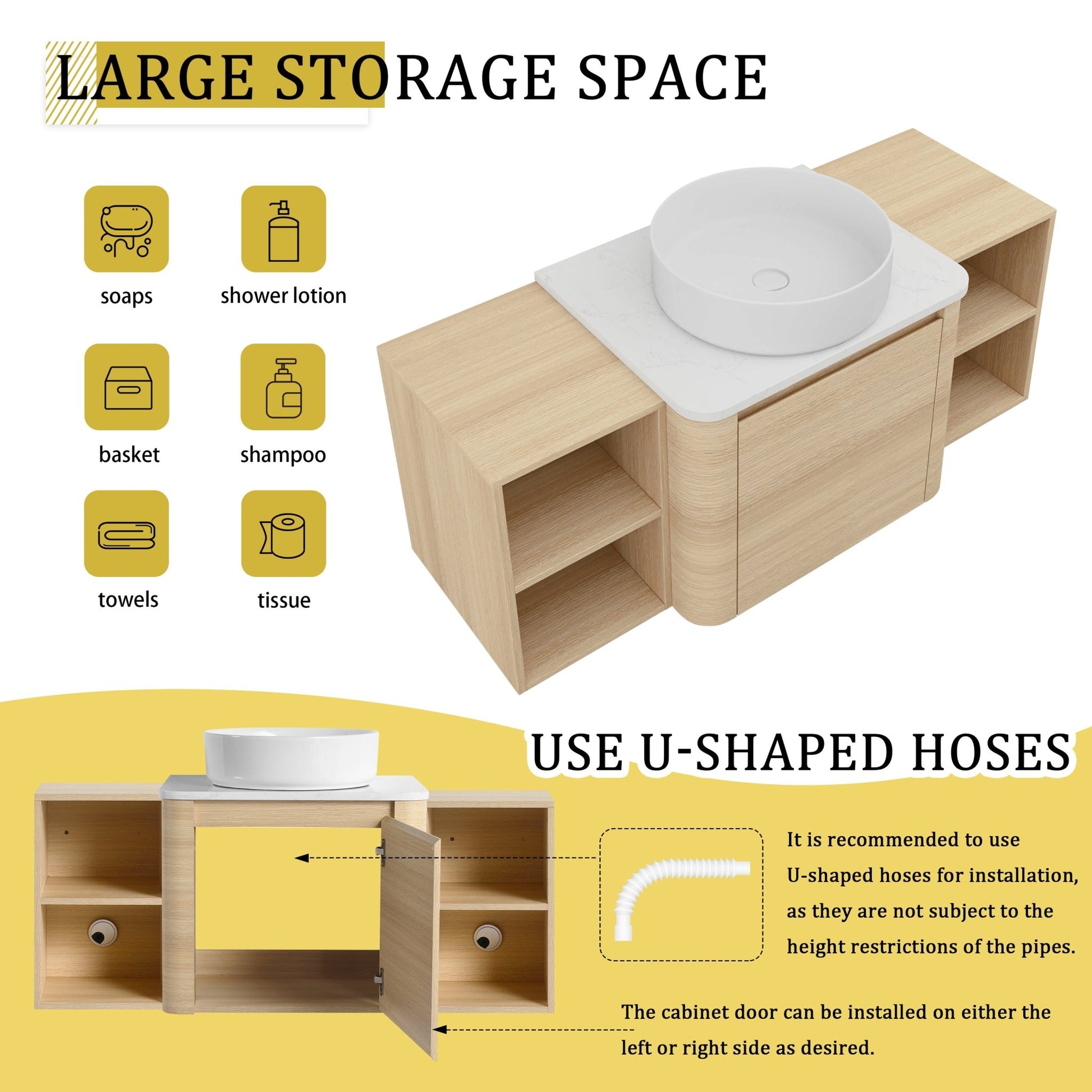 48'' Wall - Mounted Bathroom Vanity With Ceramic Art Sink, and 2 - Storage Shelves, Soft - Close Door, KD - Packing, Plywood - 1st Choice Furniture Direct