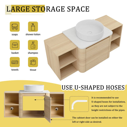 48'' Wall - Mounted Bathroom Vanity With Ceramic Art Sink, and 2 - Storage Shelves, Soft - Close Door, KD - Packing, Plywood - 1st Choice Furniture Direct