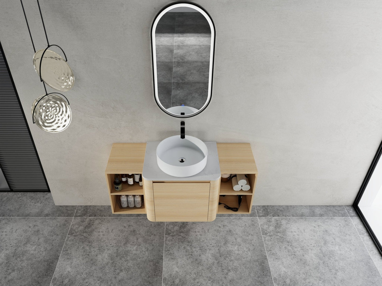 48'' Wall - Mounted Bathroom Vanity With Ceramic Art Sink, and 2 - Storage Shelves, Soft - Close Door, KD - Packing, Plywood - 1st Choice Furniture Direct