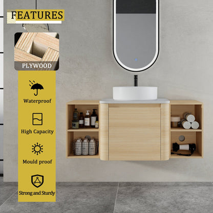 48'' Wall - Mounted Bathroom Vanity With Ceramic Art Sink, and 2 - Storage Shelves, Soft - Close Door, KD - Packing, Plywood - 1st Choice Furniture Direct