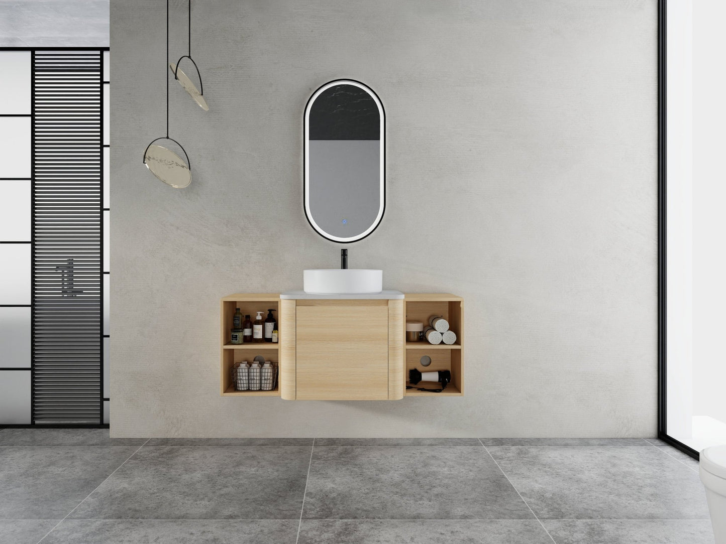 48'' Wall - Mounted Bathroom Vanity With Ceramic Art Sink, and 2 - Storage Shelves, Soft - Close Door, KD - Packing, Plywood - 1st Choice Furniture Direct