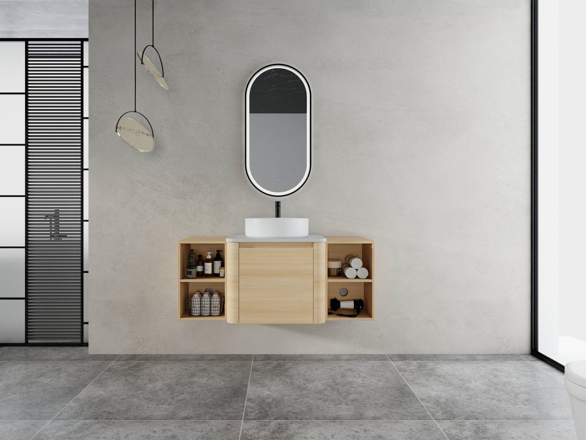 48'' Wall - Mounted Bathroom Vanity With Ceramic Art Sink, and 2 - Storage Shelves, Soft - Close Door, KD - Packing, Plywood - 1st Choice Furniture Direct