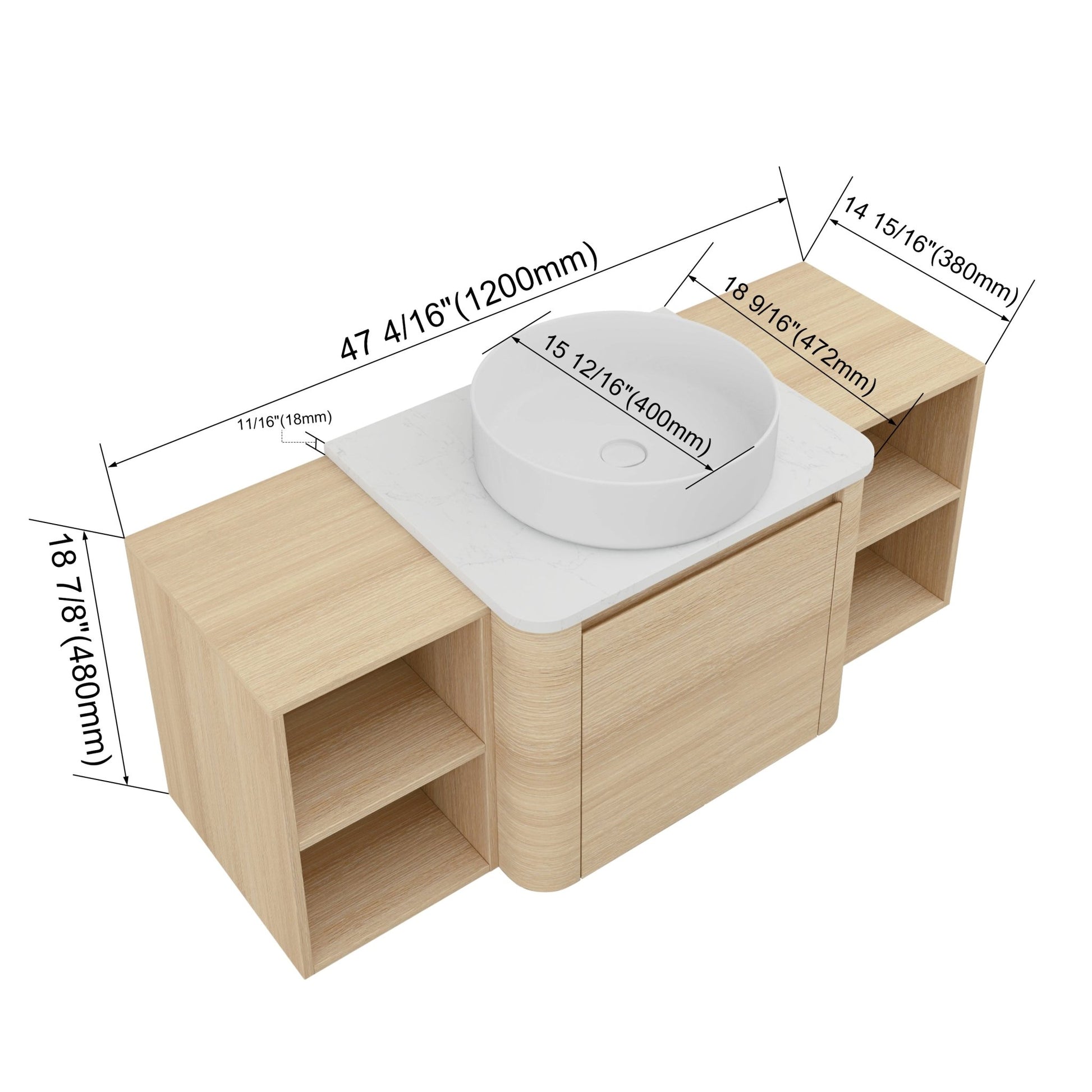 48'' Wall - Mounted Bathroom Vanity With Ceramic Art Sink, and 2 - Storage Shelves, Soft - Close Door, KD - Packing, Plywood - 1st Choice Furniture Direct