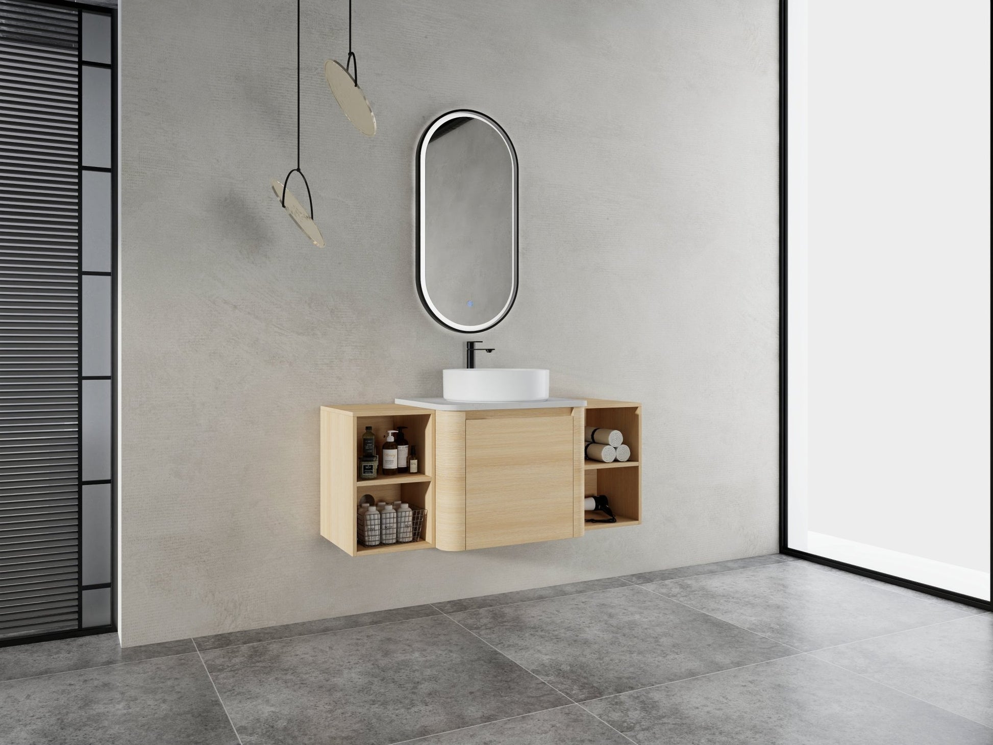 48'' Wall - Mounted Bathroom Vanity With Ceramic Art Sink, and 2 - Storage Shelves, Soft - Close Door, KD - Packing, Plywood - 1st Choice Furniture Direct