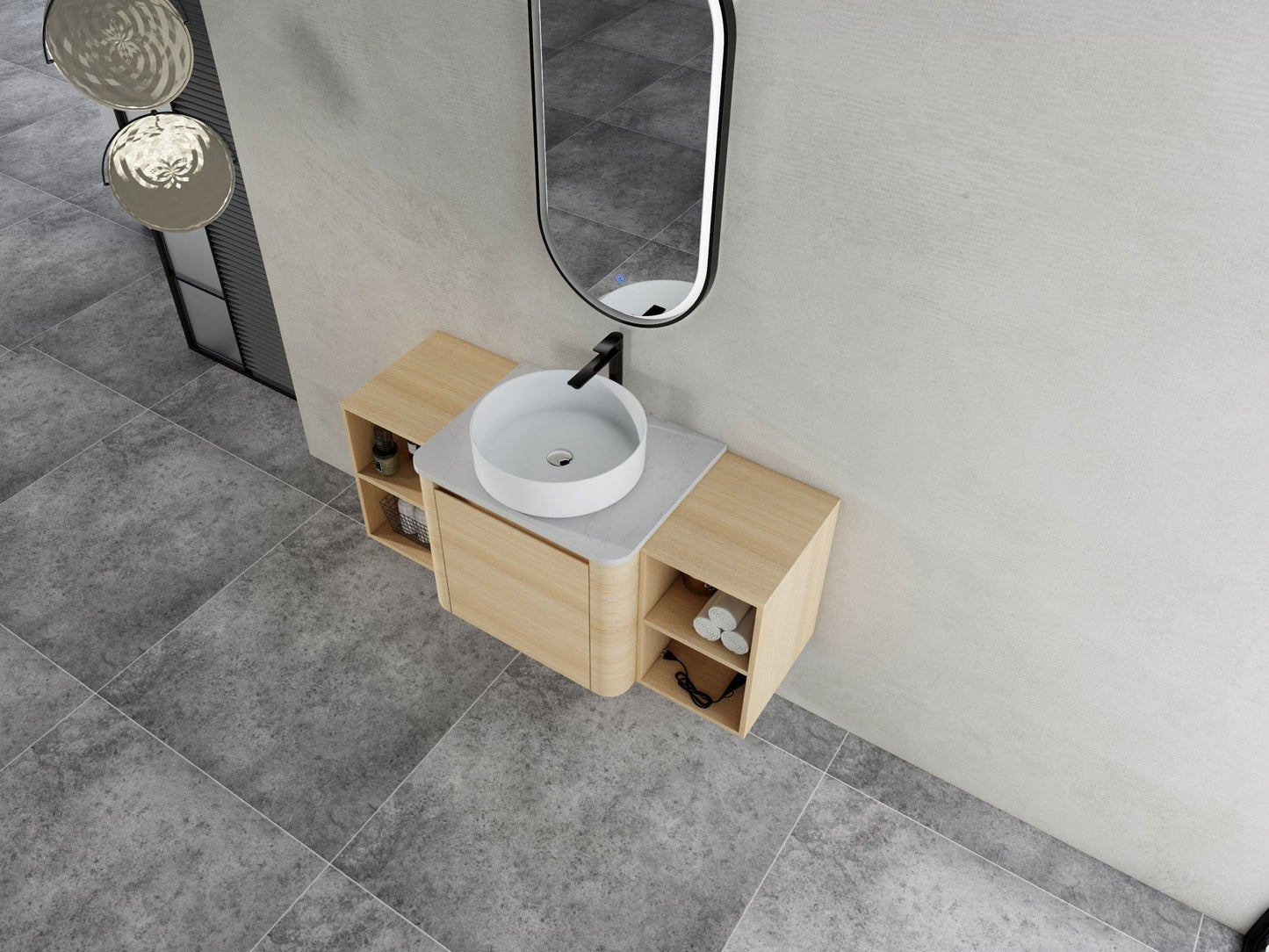 48'' Wall - Mounted Bathroom Vanity With Ceramic Art Sink, and 2 - Storage Shelves, Soft - Close Door, KD - Packing, Plywood - 1st Choice Furniture Direct
