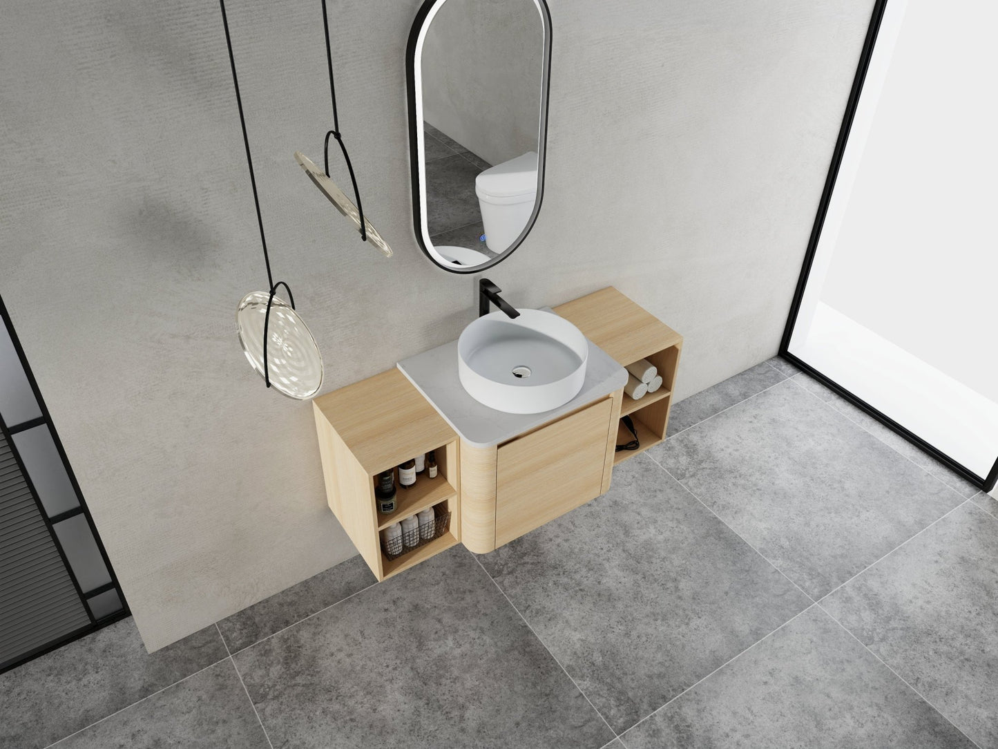 48'' Wall - Mounted Bathroom Vanity With Ceramic Art Sink, and 2 - Storage Shelves, Soft - Close Door, KD - Packing, Plywood - 1st Choice Furniture Direct