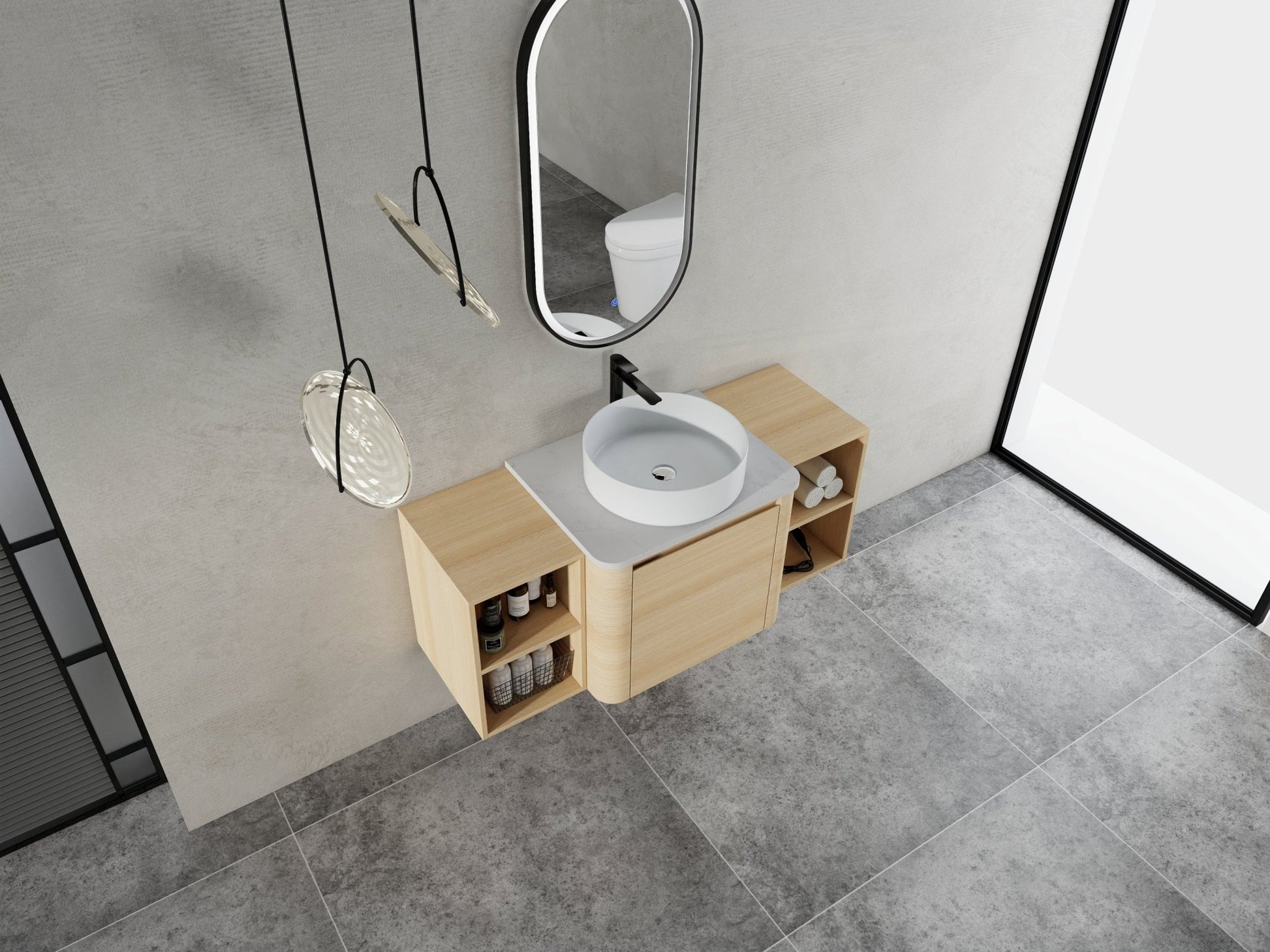 48'' Wall - Mounted Bathroom Vanity With Ceramic Art Sink, and 2 - Storage Shelves, Soft - Close Door, KD - Packing, Plywood - 1st Choice Furniture Direct