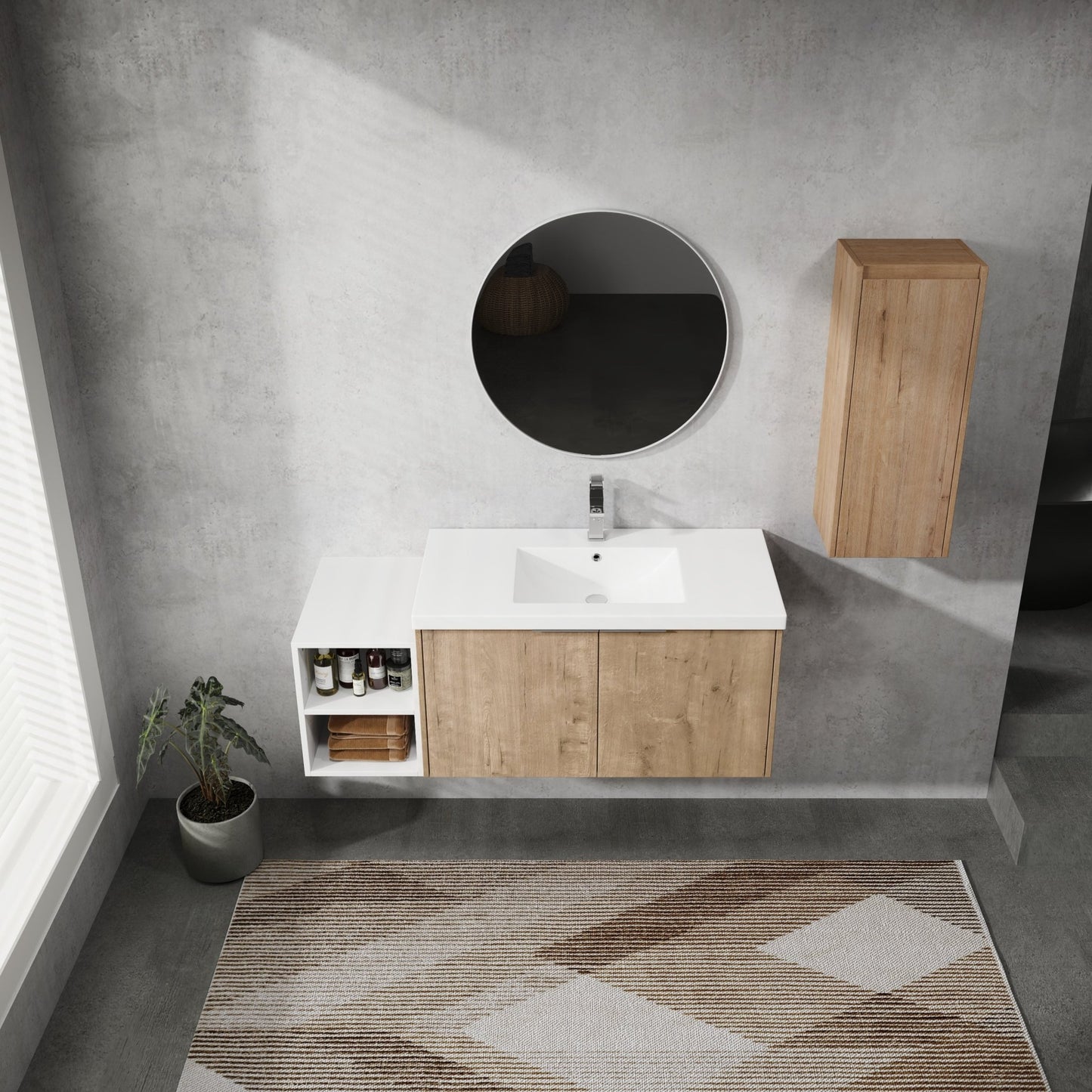 48' Wall - Mounted Bathroom Vanity With Sink and Side Cabinet, Soft Close Doors,00112IMO - 0636IMO - 0612GWH Combination Cabinet(KD - Packing) - 1st Choice Furniture Direct