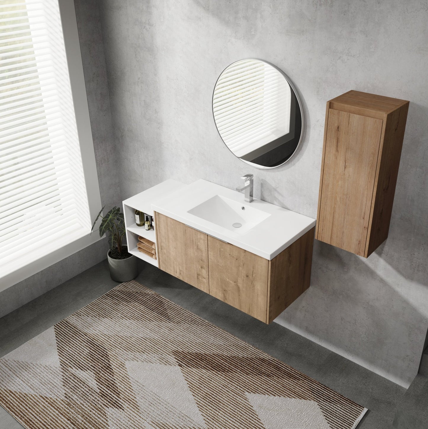 48' Wall - Mounted Bathroom Vanity With Sink and Side Cabinet, Soft Close Doors,00112IMO - 0636IMO - 0612GWH Combination Cabinet(KD - Packing) - 1st Choice Furniture Direct