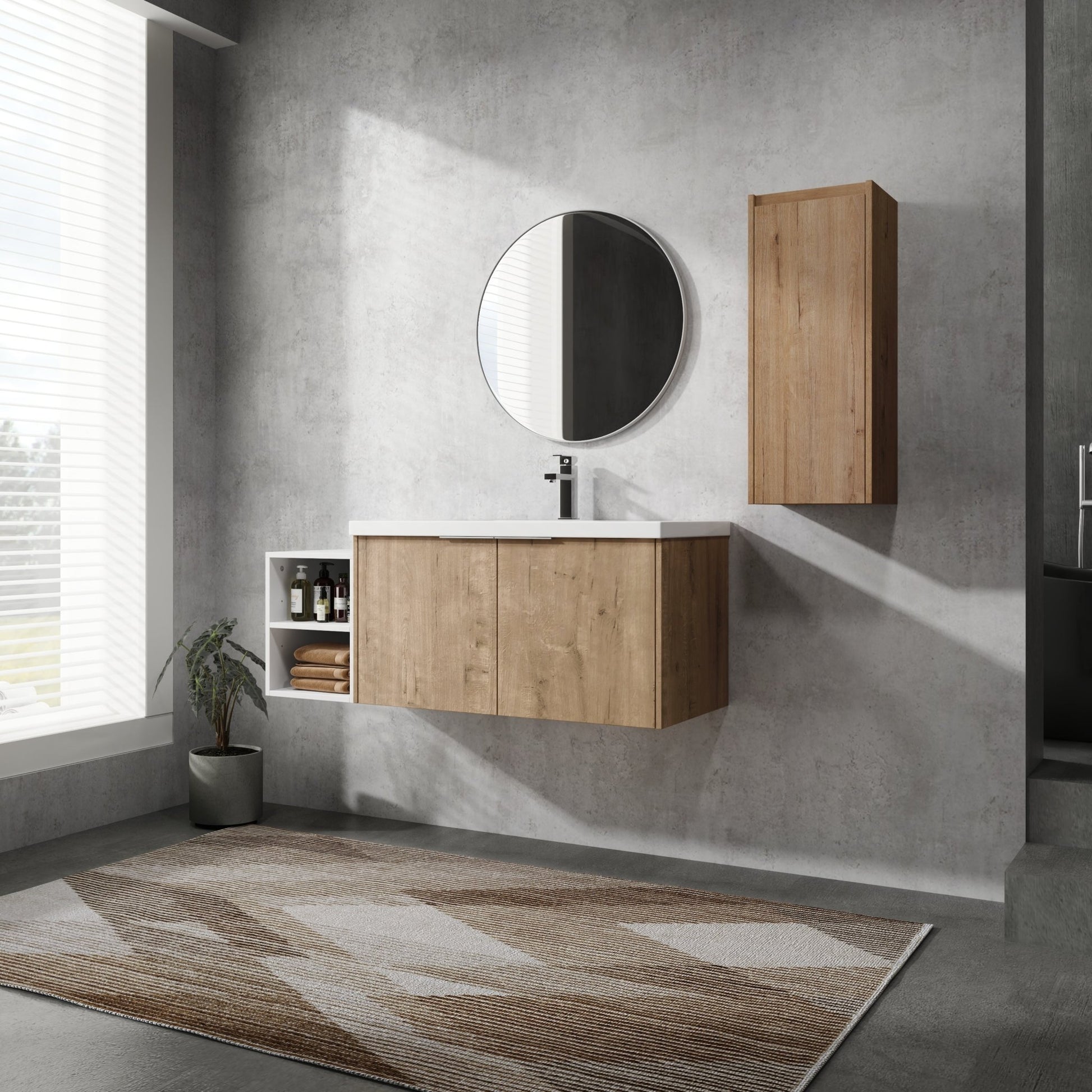 48' Wall - Mounted Bathroom Vanity With Sink and Side Cabinet, Soft Close Doors,00112IMO - 0636IMO - 0612GWH Combination Cabinet(KD - Packing) - 1st Choice Furniture Direct