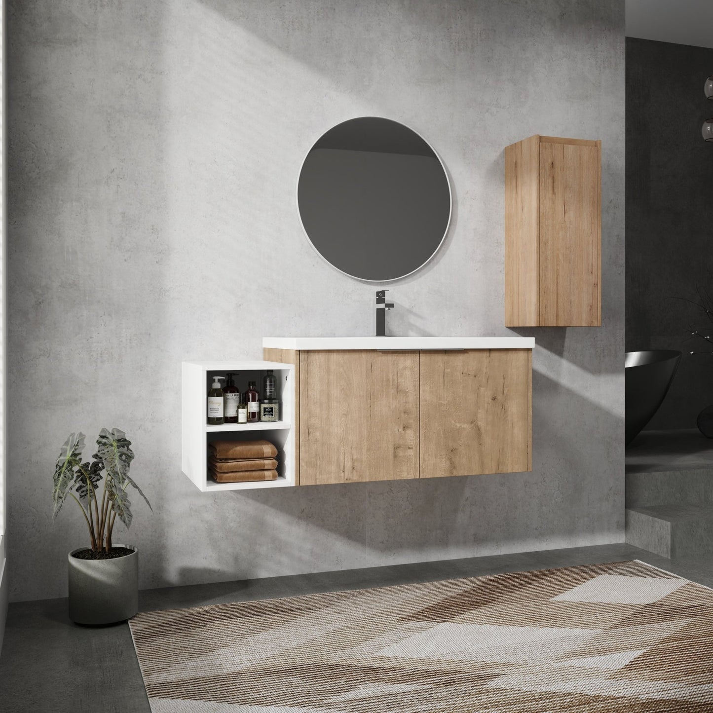 48' Wall - Mounted Bathroom Vanity With Sink and Side Cabinet, Soft Close Doors,00112IMO - 0636IMO - 0612GWH Combination Cabinet(KD - Packing) - 1st Choice Furniture Direct