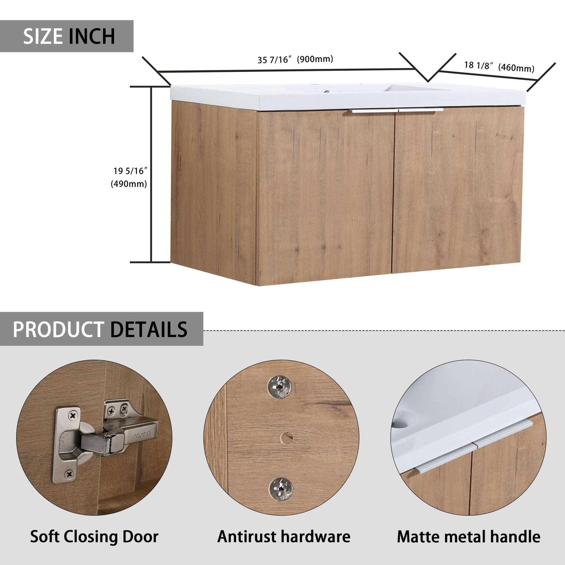 48' Wall - Mounted Bathroom Vanity With Sink and Side Cabinet, Soft Close Doors,00112IMO - 0636IMO - 0612GWH Combination Cabinet(KD - Packing) - 1st Choice Furniture Direct