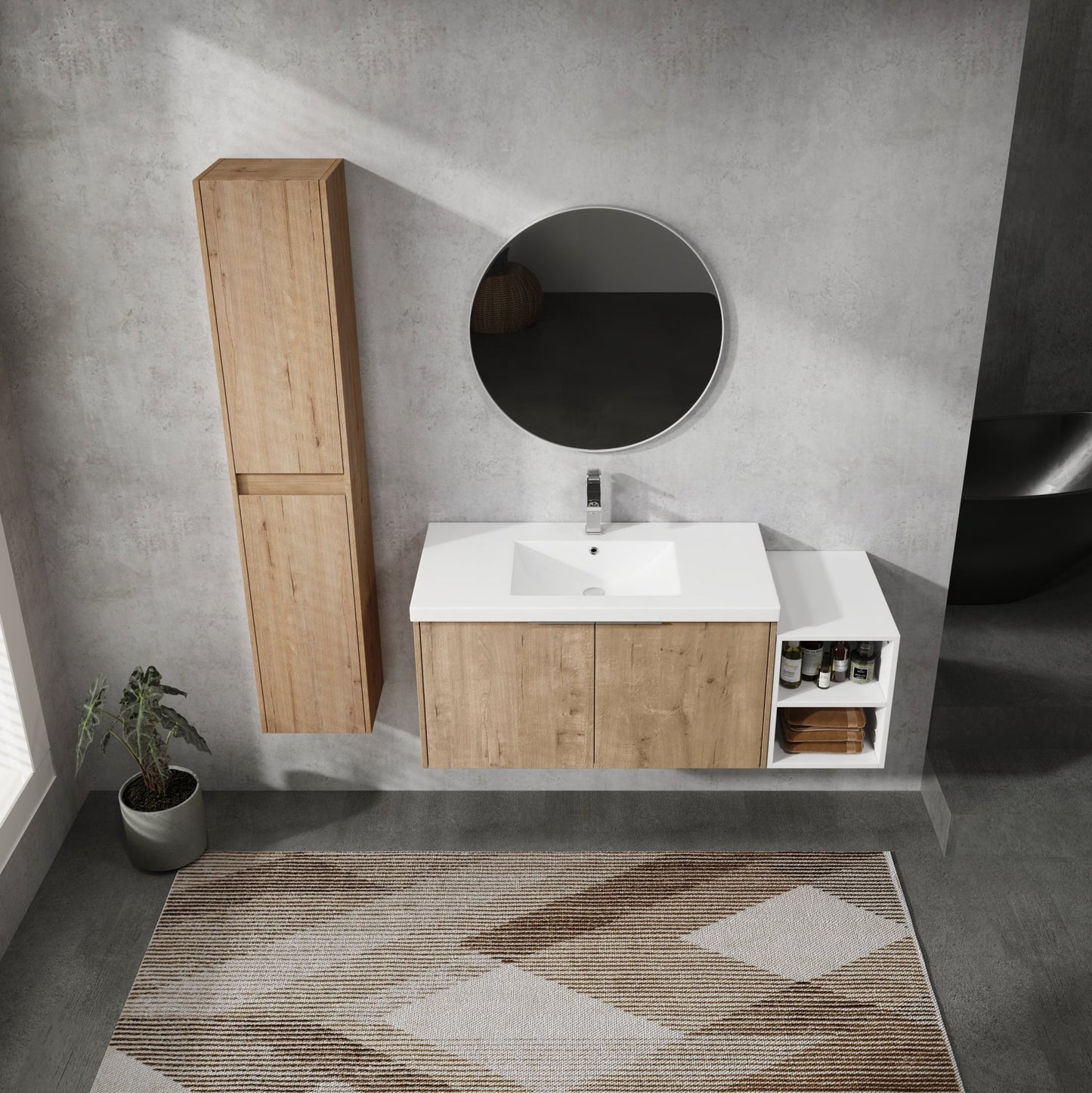 48' Wall - Mounted Bathroom Vanity With Sink and Side Cabinet, Soft Close Doors,00112IMOx2 - 0636IMO - 0612GWH Combination Cabinet(KD - Packing) - 1st Choice Furniture Direct