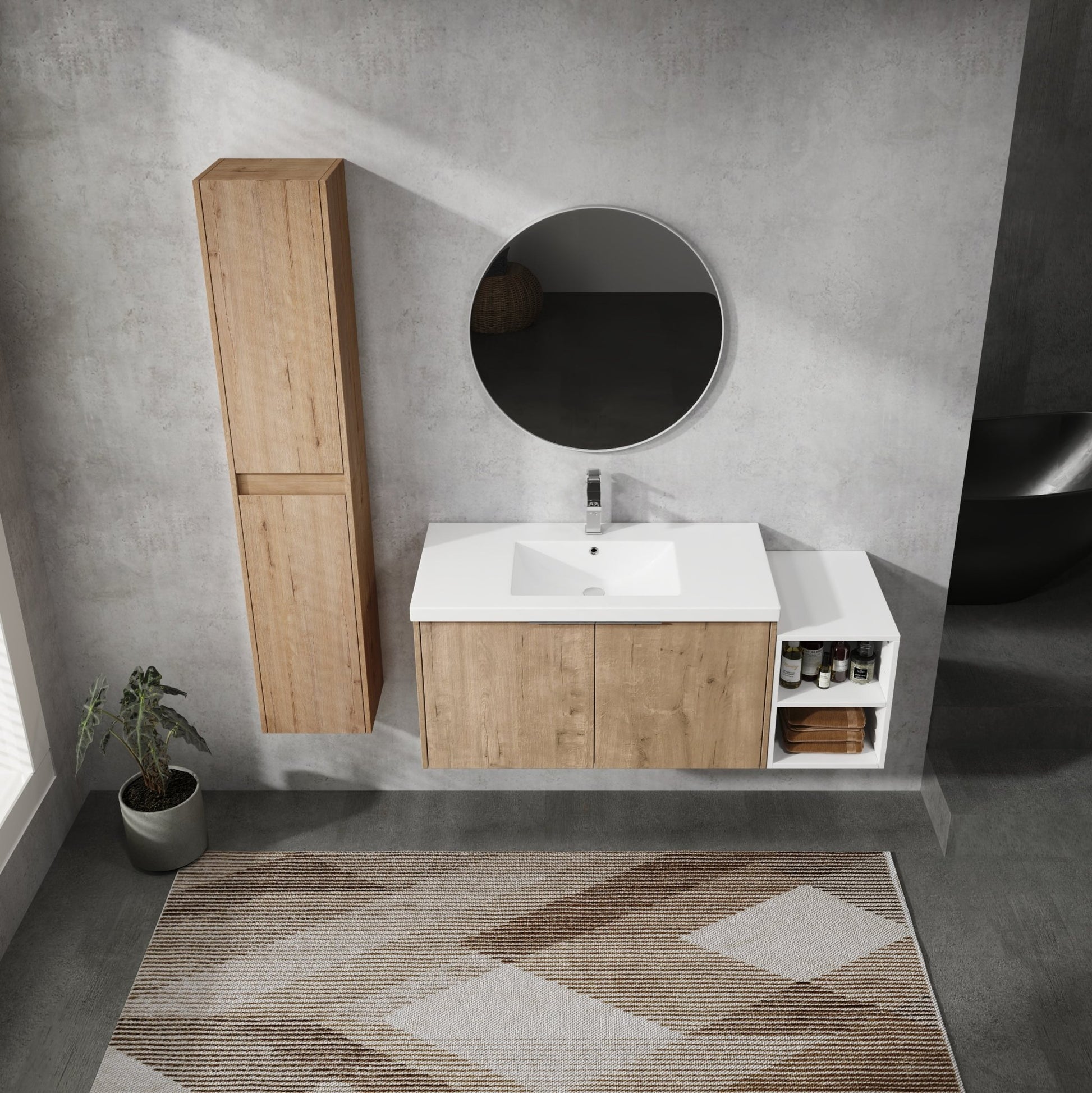 48' Wall - Mounted Bathroom Vanity With Sink and Side Cabinet, Soft Close Doors,00112IMOx2 - 0636IMO - 0612GWH Combination Cabinet(KD - Packing) - 1st Choice Furniture Direct