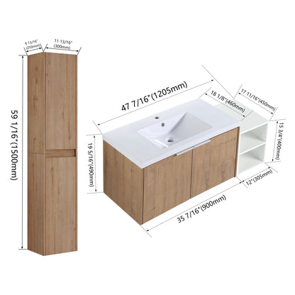 48' Wall - Mounted Bathroom Vanity With Sink and Side Cabinet, Soft Close Doors,00112IMOx2 - 0636IMO - 0612GWH Combination Cabinet(KD - Packing) - 1st Choice Furniture Direct