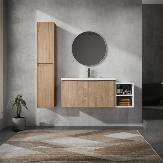 48' Wall - Mounted Bathroom Vanity With Sink and Side Cabinet, Soft Close Doors,00112IMOx2 - 0636IMO - 0612GWH Combination Cabinet(KD - Packing) - 1st Choice Furniture Direct