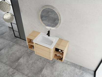 48'' Wall - Mounted Bathroom Vanity with White Ceramic Sink and 2 - Storage Shelves & 1 - Soft - Close Door, KD - Packing, Plywood, American White Oak - 1st Choice Furniture Direct
