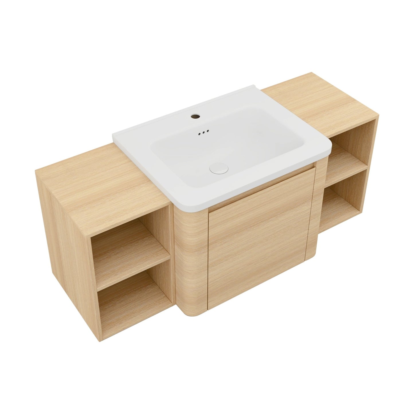 48'' Wall - Mounted Bathroom Vanity with White Ceramic Sink and 2 - Storage Shelves & 1 - Soft - Close Door, KD - Packing, Plywood, American White Oak - 1st Choice Furniture Direct