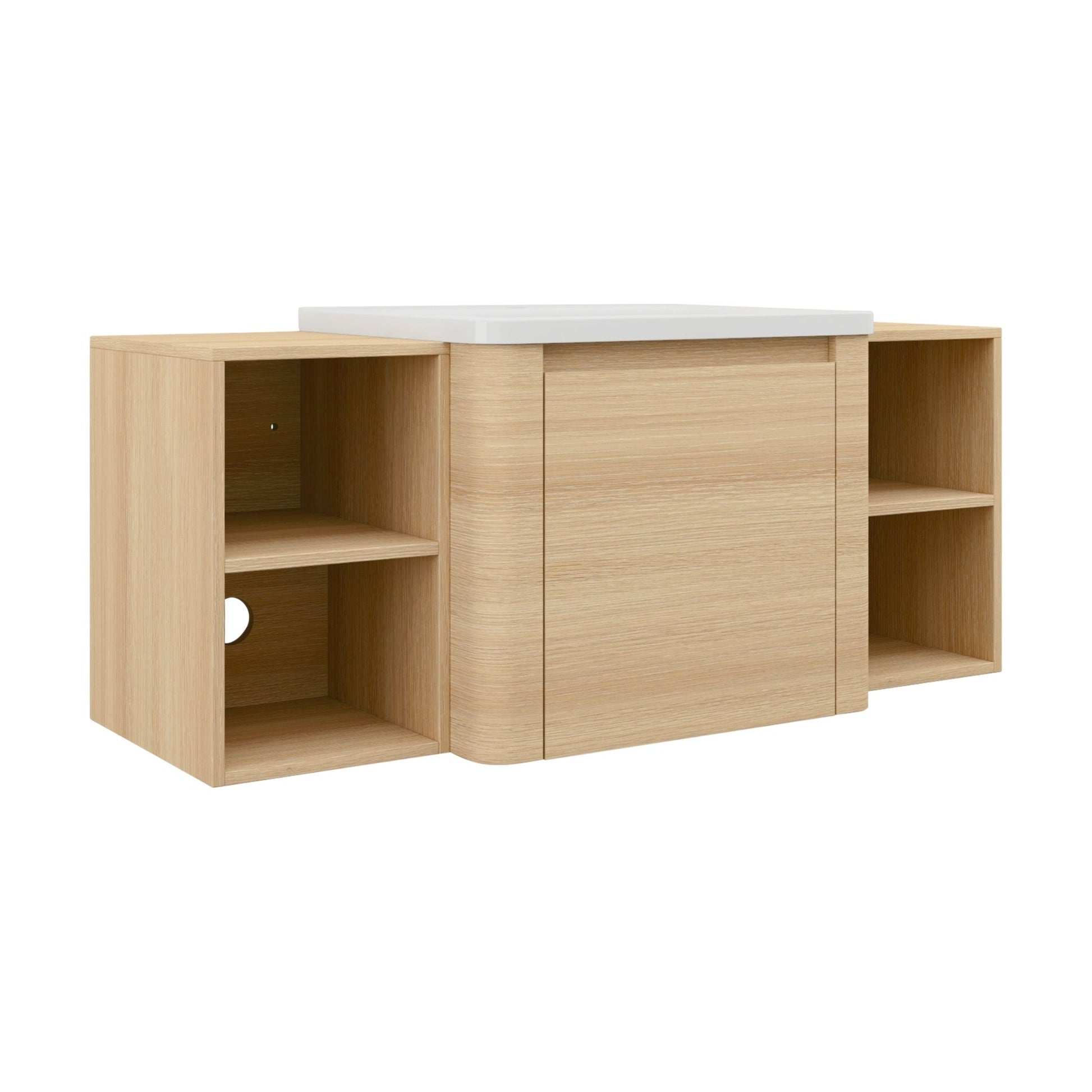 48'' Wall - Mounted Bathroom Vanity with White Ceramic Sink and 2 - Storage Shelves & 1 - Soft - Close Door, KD - Packing, Plywood, American White Oak - 1st Choice Furniture Direct