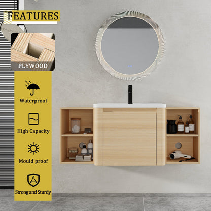 48'' Wall - Mounted Bathroom Vanity with White Ceramic Sink and 2 - Storage Shelves & 1 - Soft - Close Door, KD - Packing, Plywood, American White Oak - 1st Choice Furniture Direct