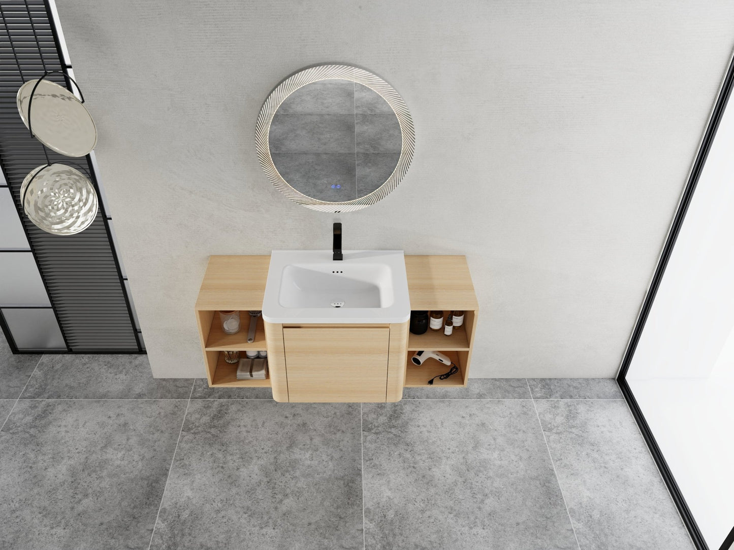 48'' Wall - Mounted Bathroom Vanity with White Ceramic Sink and 2 - Storage Shelves & 1 - Soft - Close Door, KD - Packing, Plywood, American White Oak - 1st Choice Furniture Direct