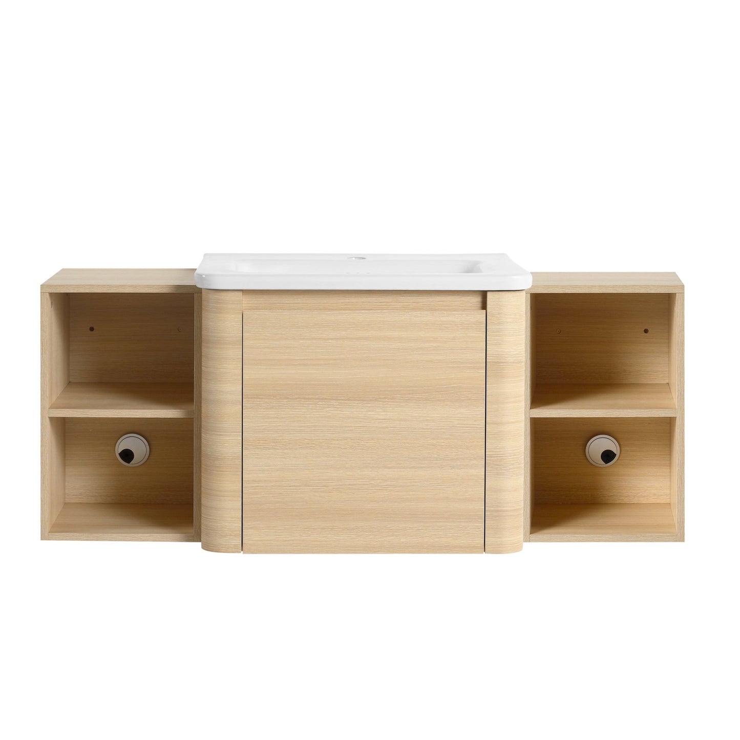 48'' Wall - Mounted Bathroom Vanity with White Ceramic Sink and 2 - Storage Shelves & 1 - Soft - Close Door, KD - Packing, Plywood, American White Oak - 1st Choice Furniture Direct