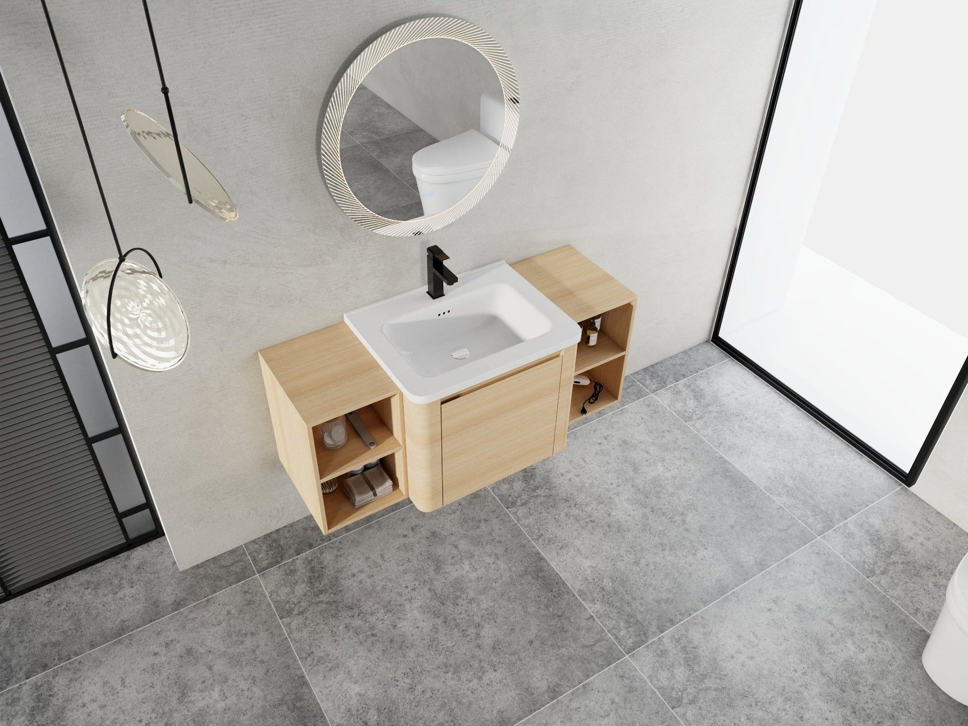 48'' Wall - Mounted Bathroom Vanity with White Ceramic Sink and 2 - Storage Shelves & 1 - Soft - Close Door, KD - Packing, Plywood, American White Oak - 1st Choice Furniture Direct