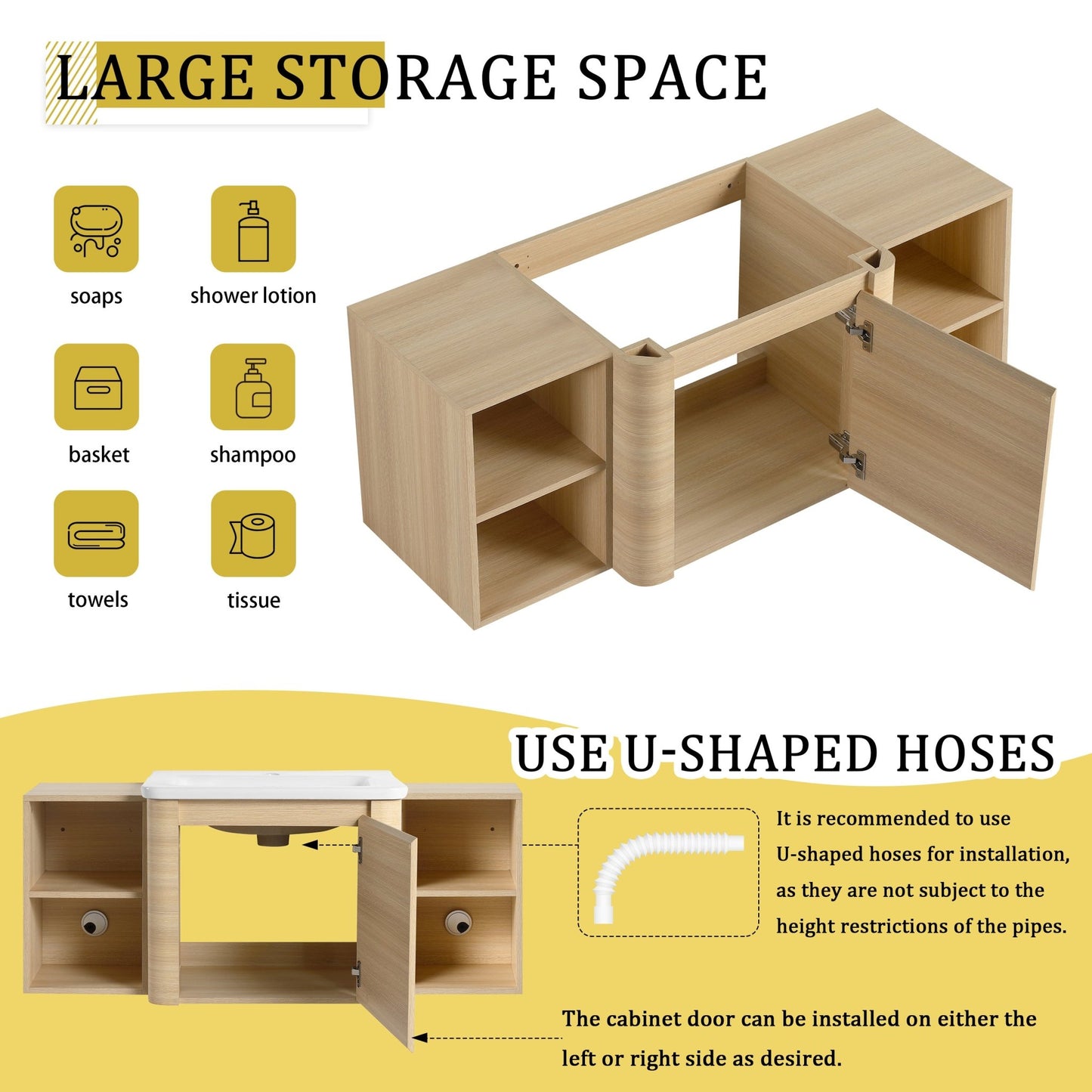 48'' Wall - Mounted Bathroom Vanity with White Ceramic Sink and 2 - Storage Shelves & 1 - Soft - Close Door, KD - Packing, Plywood, American White Oak - 1st Choice Furniture Direct